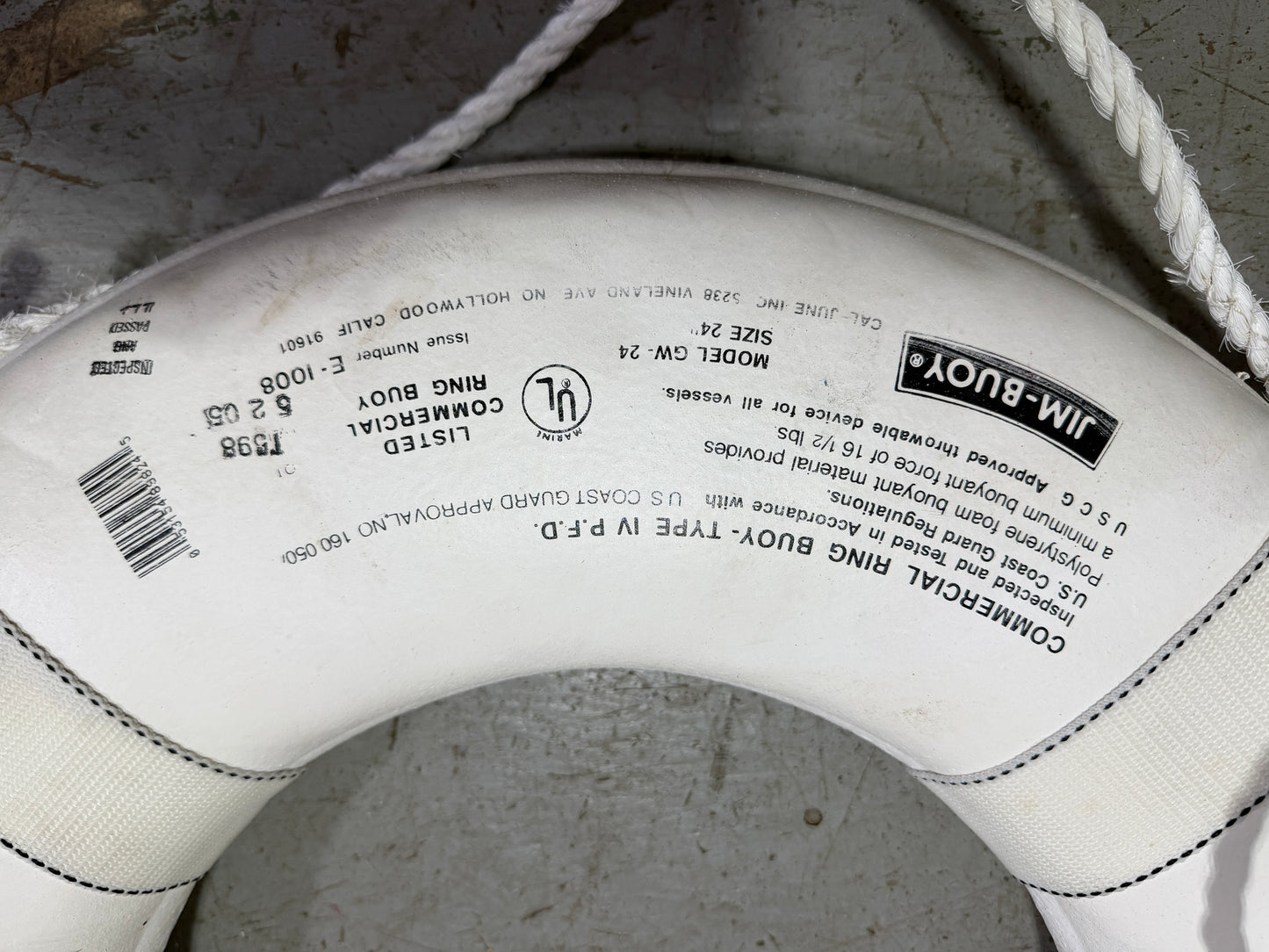 Jim Buoy MODEL GW-24 - 24" White Life Ring
