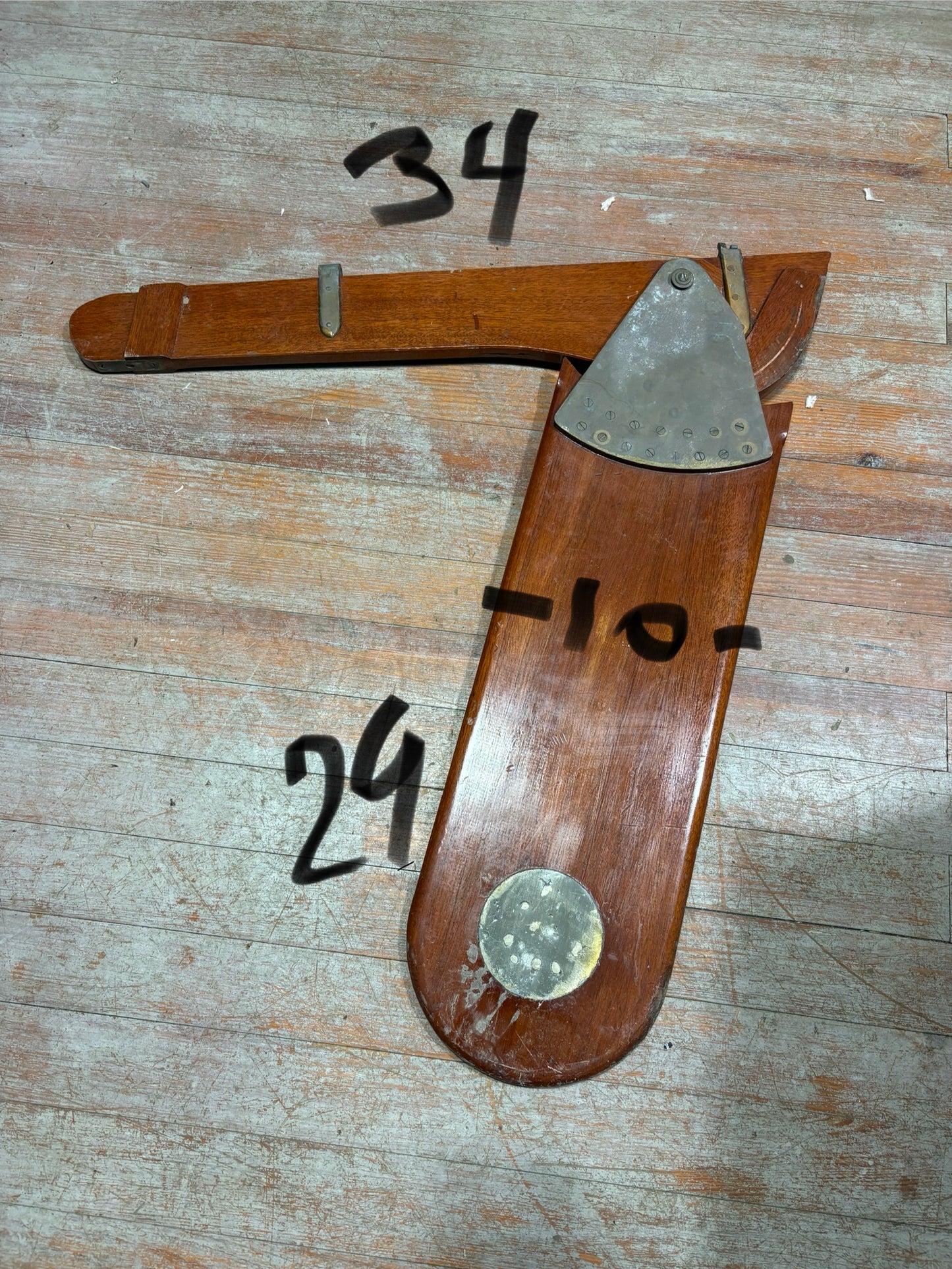 Vintage Wood Sailing Dinghy Rudder & Tiller with Bronze Hardware