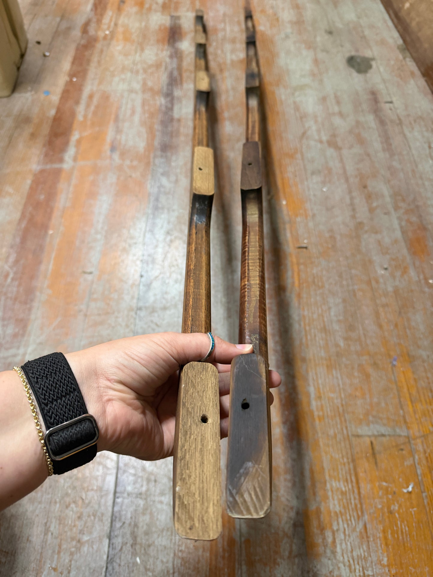 PAIR 55" Length - 4 Rung Teak Handrails - Squared Appearance from Hunter 30