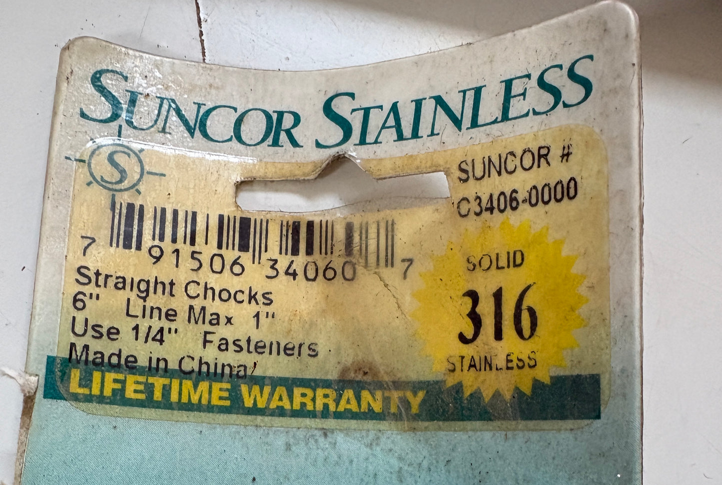 Suncor Stainless Straight Chock 6" Line Max 1"