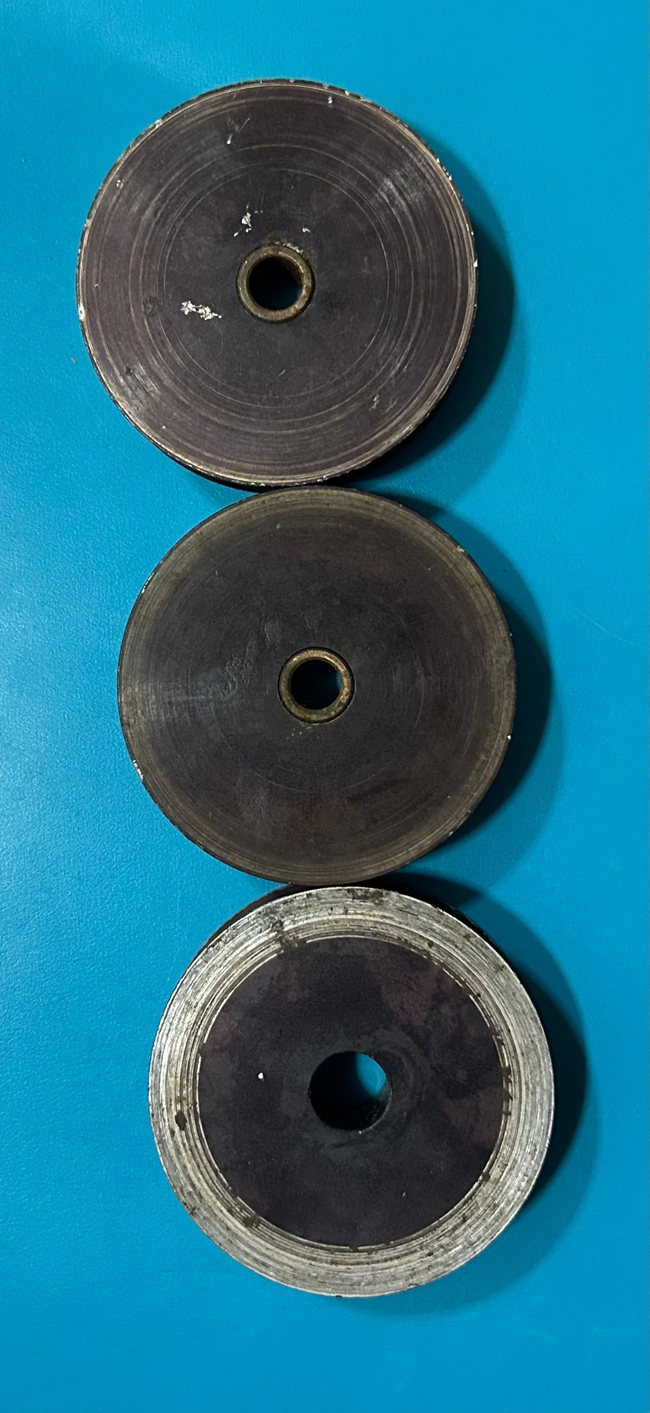 Lot of 3 Aluminum Sheaves 1-7/8” OD for 3/8” Line w/ Bronze Bushings
