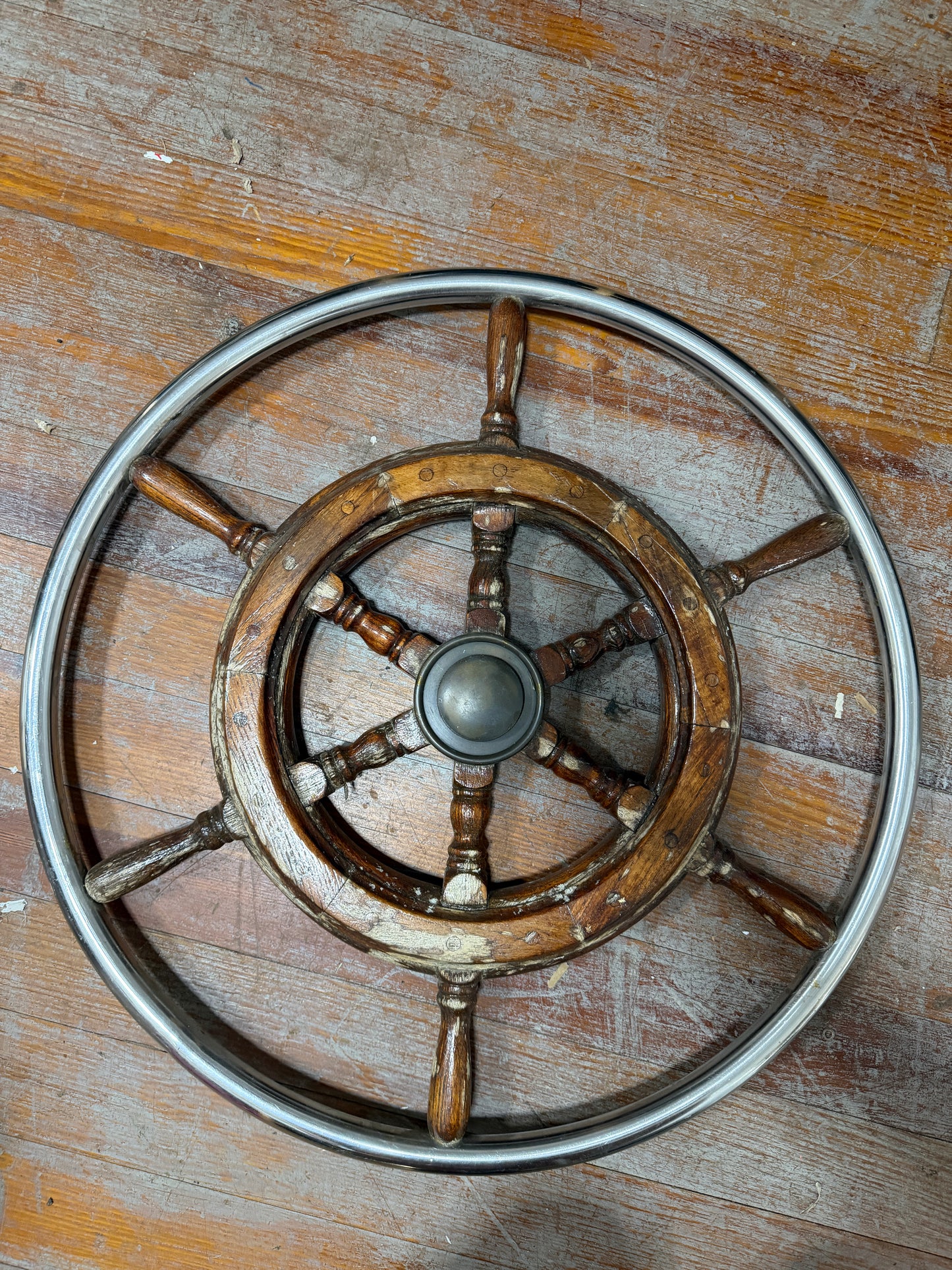 25 3/4" Stainless and Teak Wheel - 1 5/8" Shaft Hole