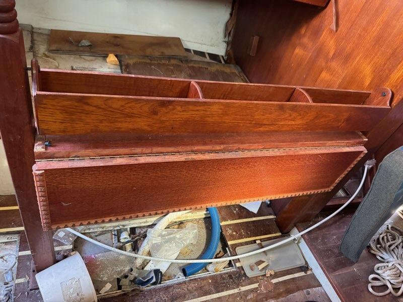 Downeaster 38 Interior Table - With Pole & Overhead Storage -- #40