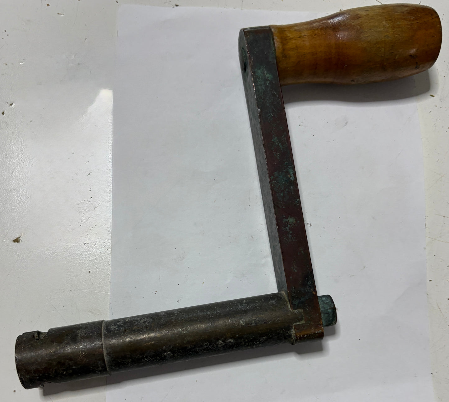 Vintage Bronze Crank with Wooden Handle off Tripp 30