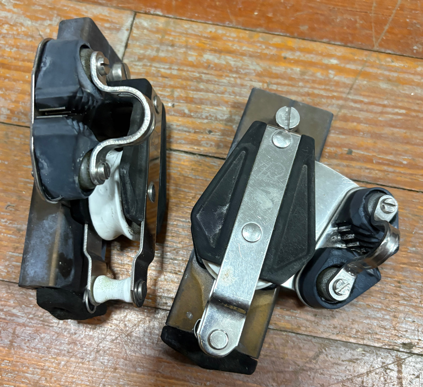 Rutgerson Cheek Block on 1 1/4" Track Car 1 1/2" Sheave with Cam Cleat PAIR