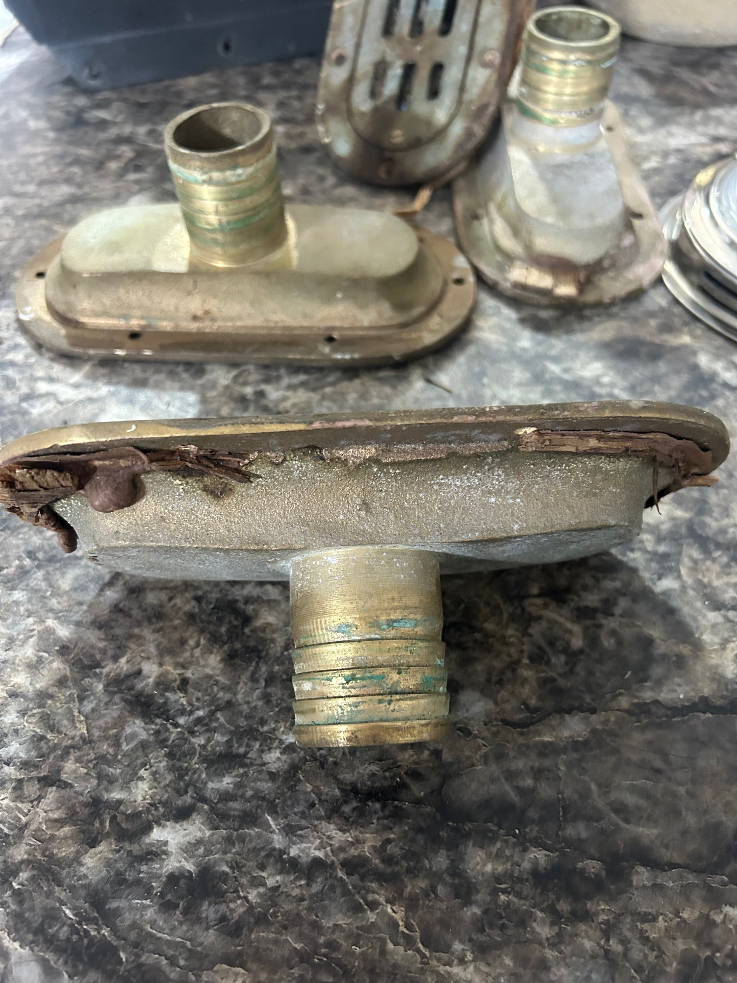 Vintage Bronze Boat Drain 1-1/4” Outlet 7-1/2” x 3-1/2”
