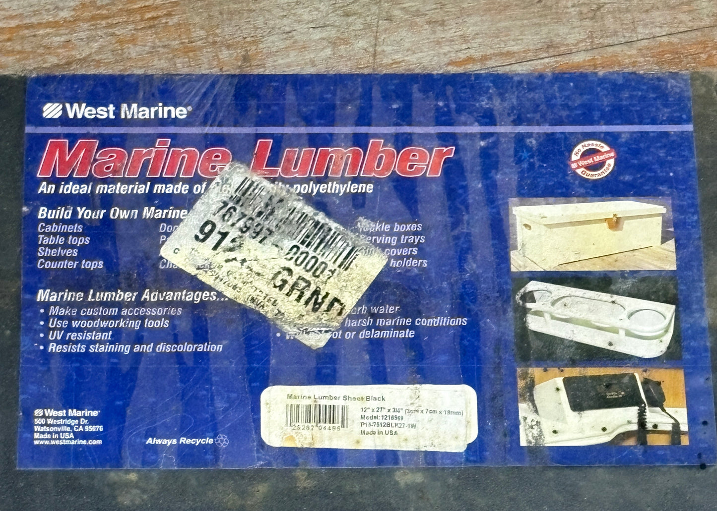 West Marine, Marine Lumber Polyethylene 12x27x3/4" Black NEW
