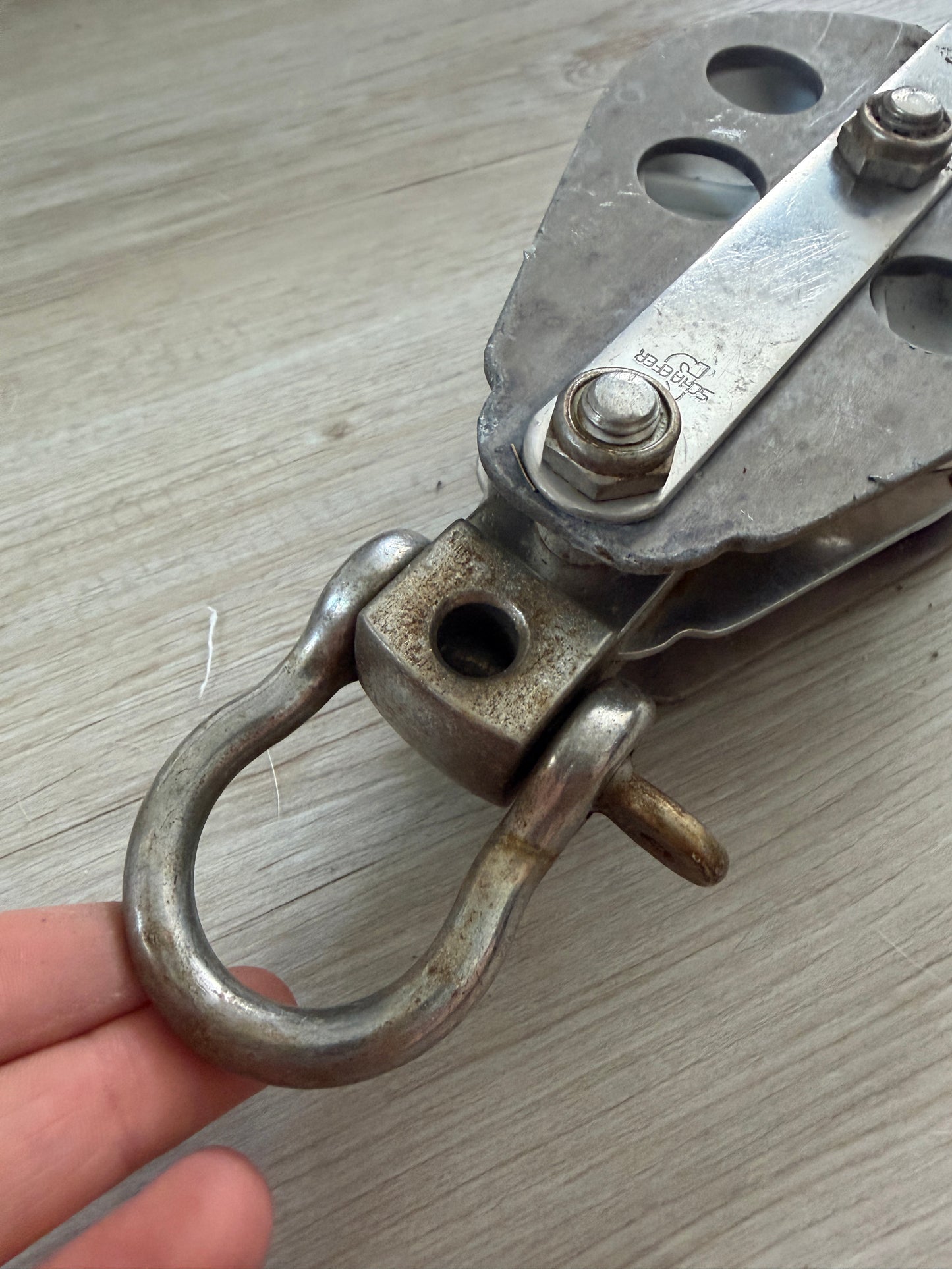 Large Schaefer 3 1/4" Double Sheave Fixed Block With Becket & Shackle - 1/2" Line