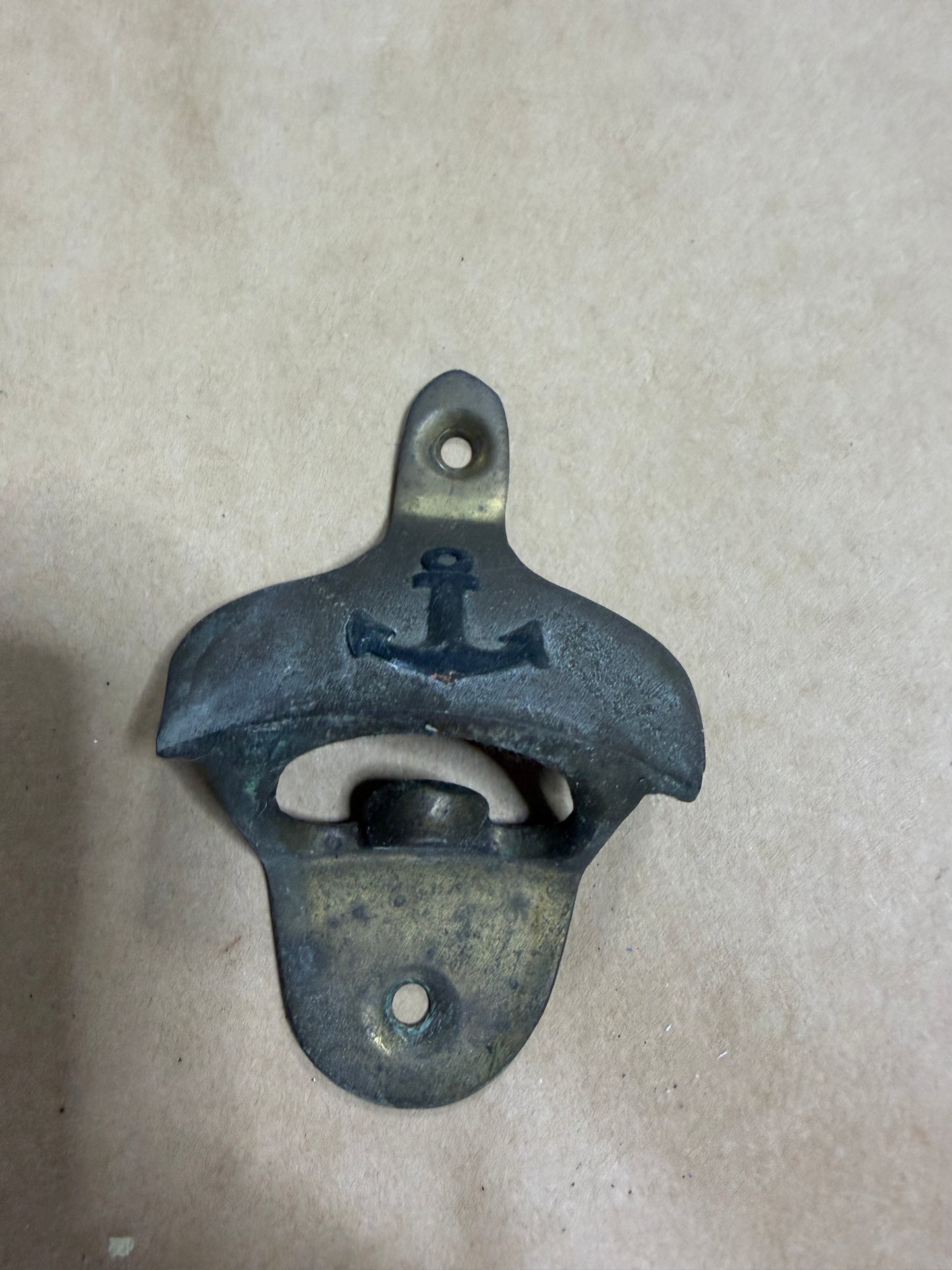 Vintage Solid Brass Wall-Mount Bottle Opener w/ Anchor Nautical Design – 3.5” Length