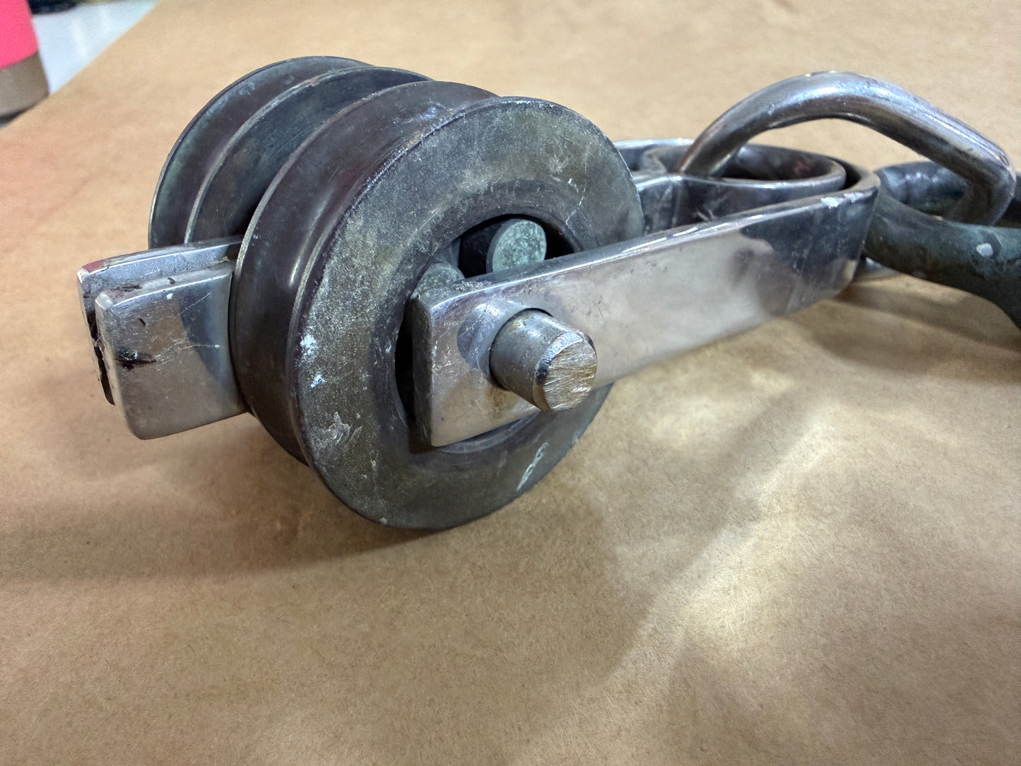 Stainless Steel Forked - 1 3/4" Double Bronze Sheaves - 5/16" Line With Bronze Shackle