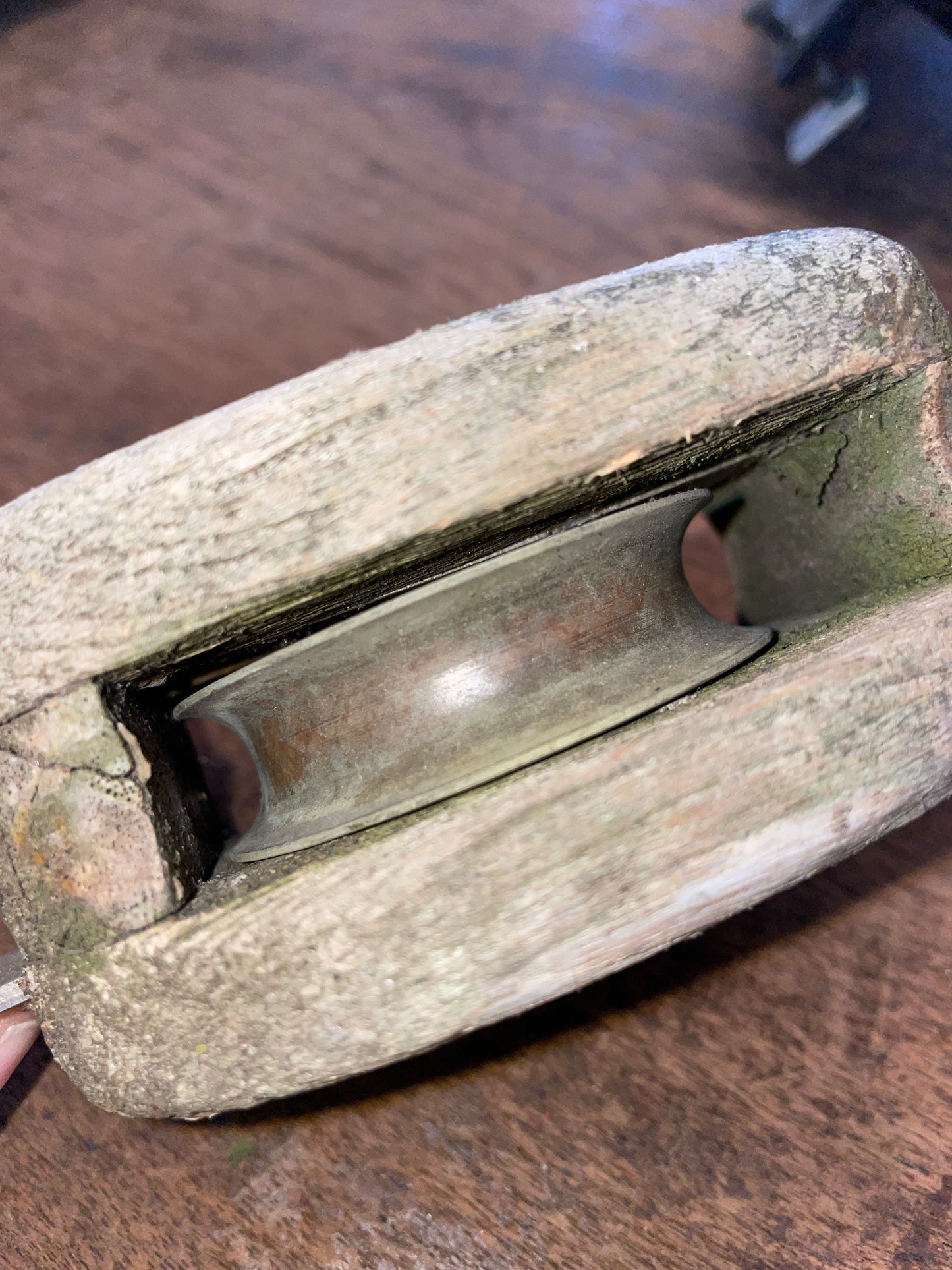Vintage Wooden Block With 2 1/8” Bronze Sheave- 1/2” Line
