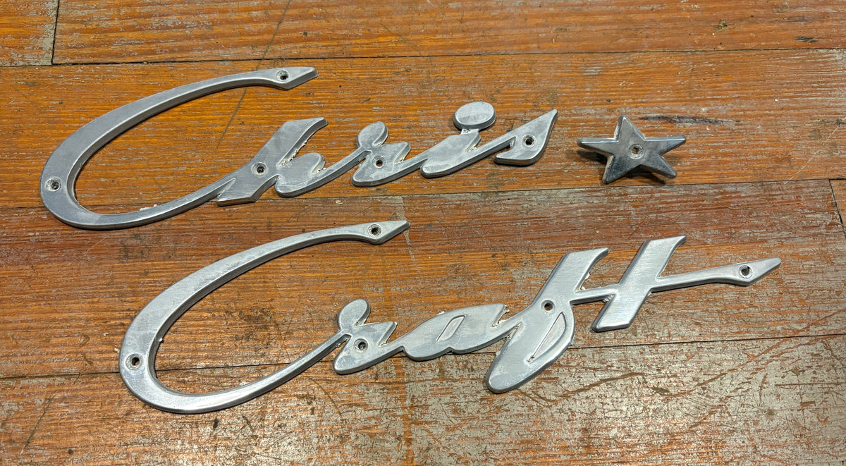 Chris Craft Vintage Boat Emblems Script Chrome over Brass from Chris Craft Commander 27