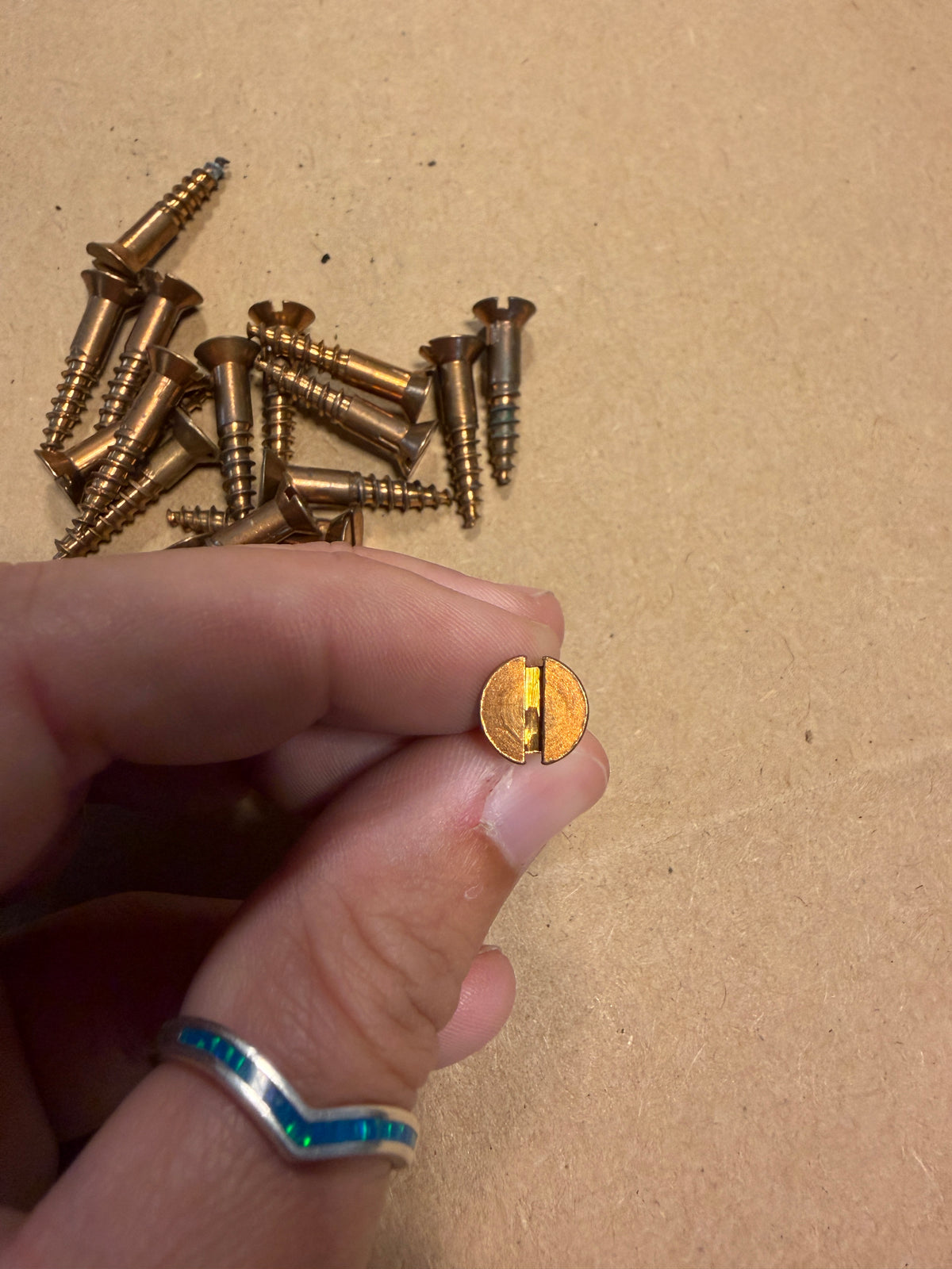 LOT OF 19 Solid Bronze Slotted Flat Head Screws - 1" total length x 3/16" diameter (#8?)