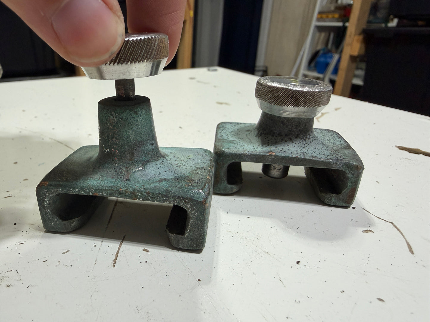 PAIR Vintage 1 1/4" Bronze Pull Top Adjustable Track Ends