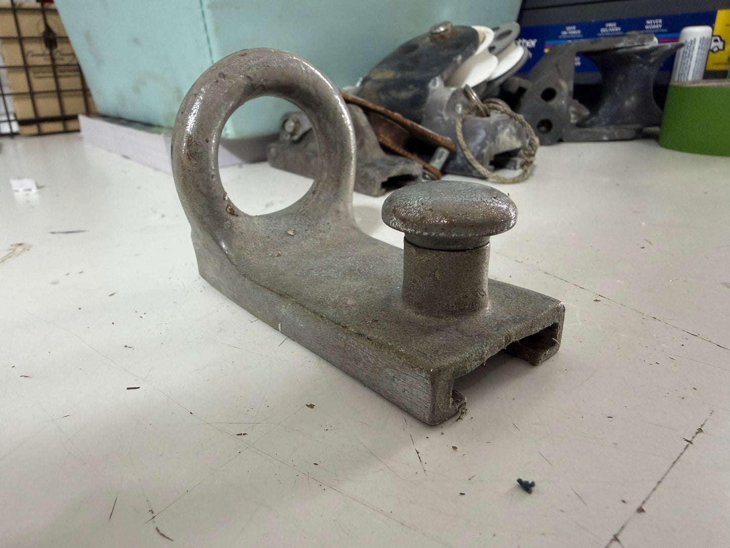 VINTAGE CHROMED BRONZE PULL TOP MAST CAR - 1 1/4" TRACK - 1 5/16" RING DIAMETER