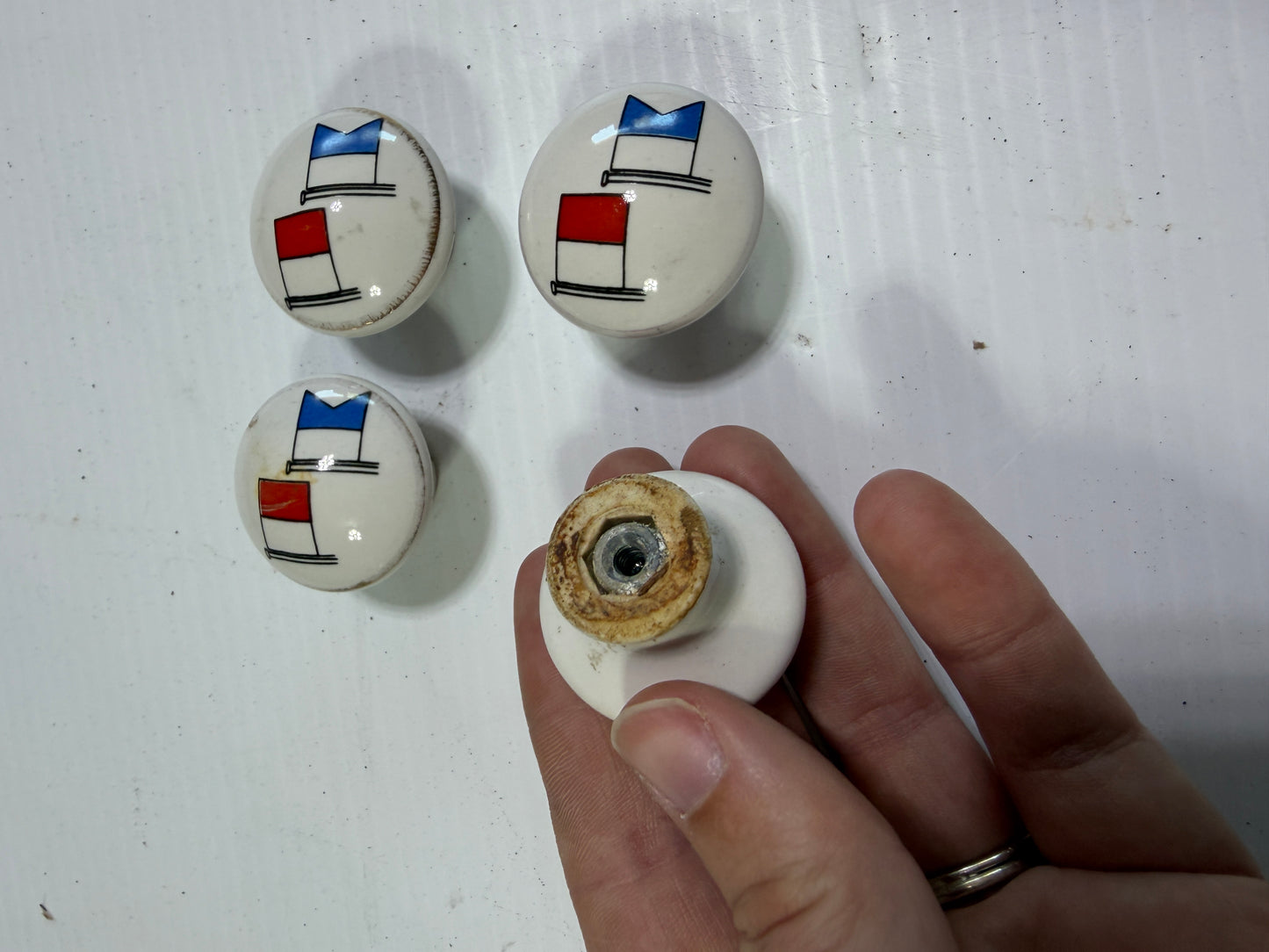 Set of 4 Ceramic Nautical Flag Cabinet Knobs