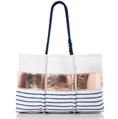 Sea Bags Rose Gold-on-Navy Mariner Stripe Large Tote NEW