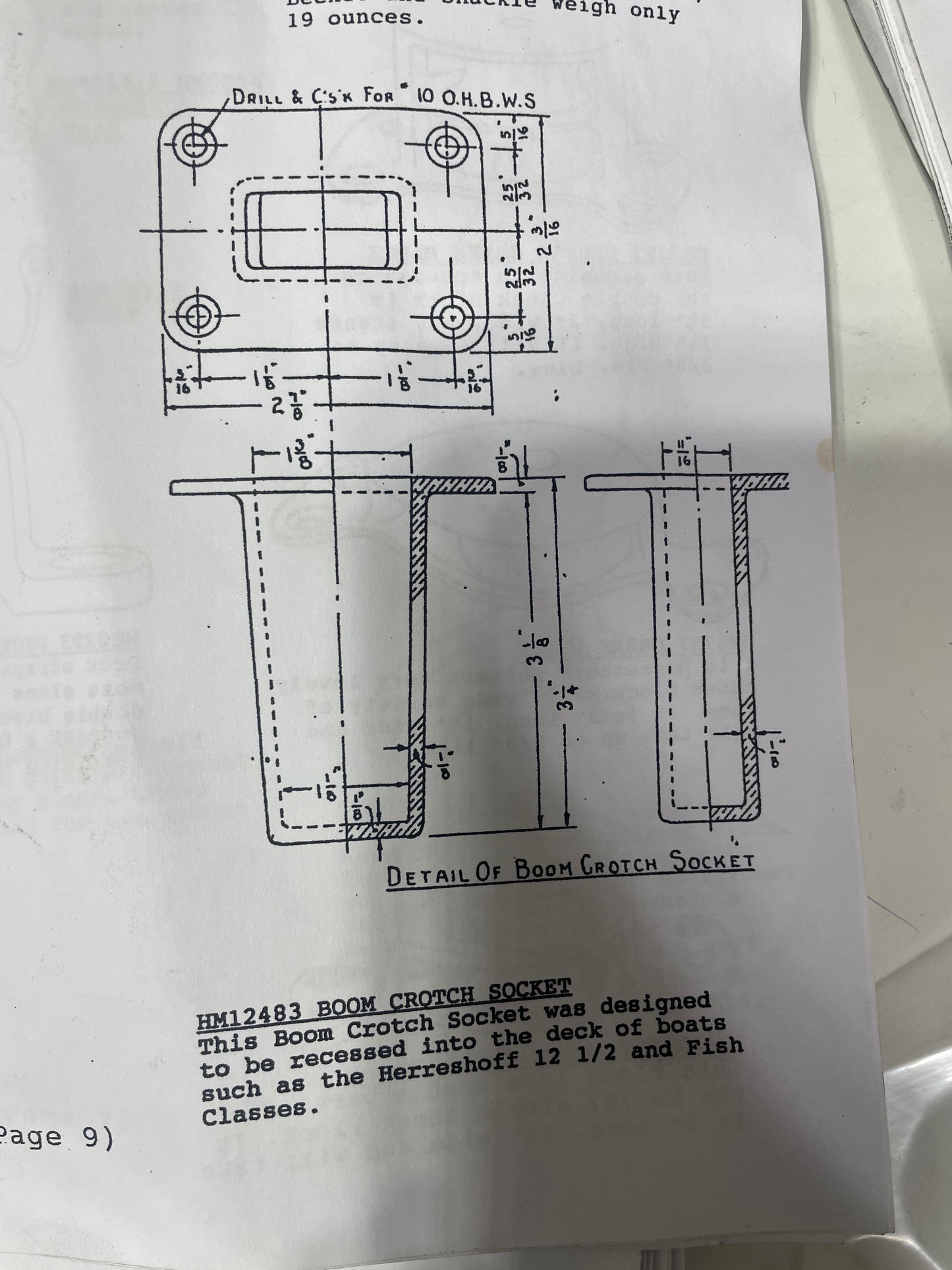 Technical drawing on a piece of paper with measurements and text.