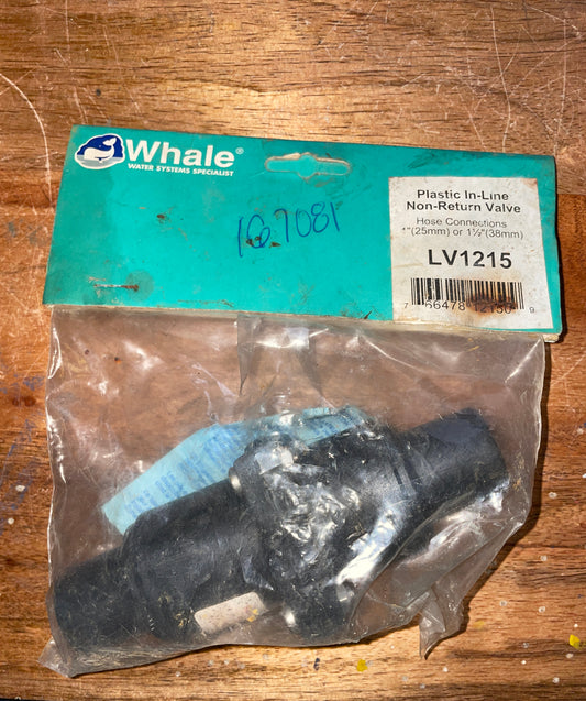 Whale Water System Plastic In-Line Non Return Valve - 1” Or 1 1/2” - NEW