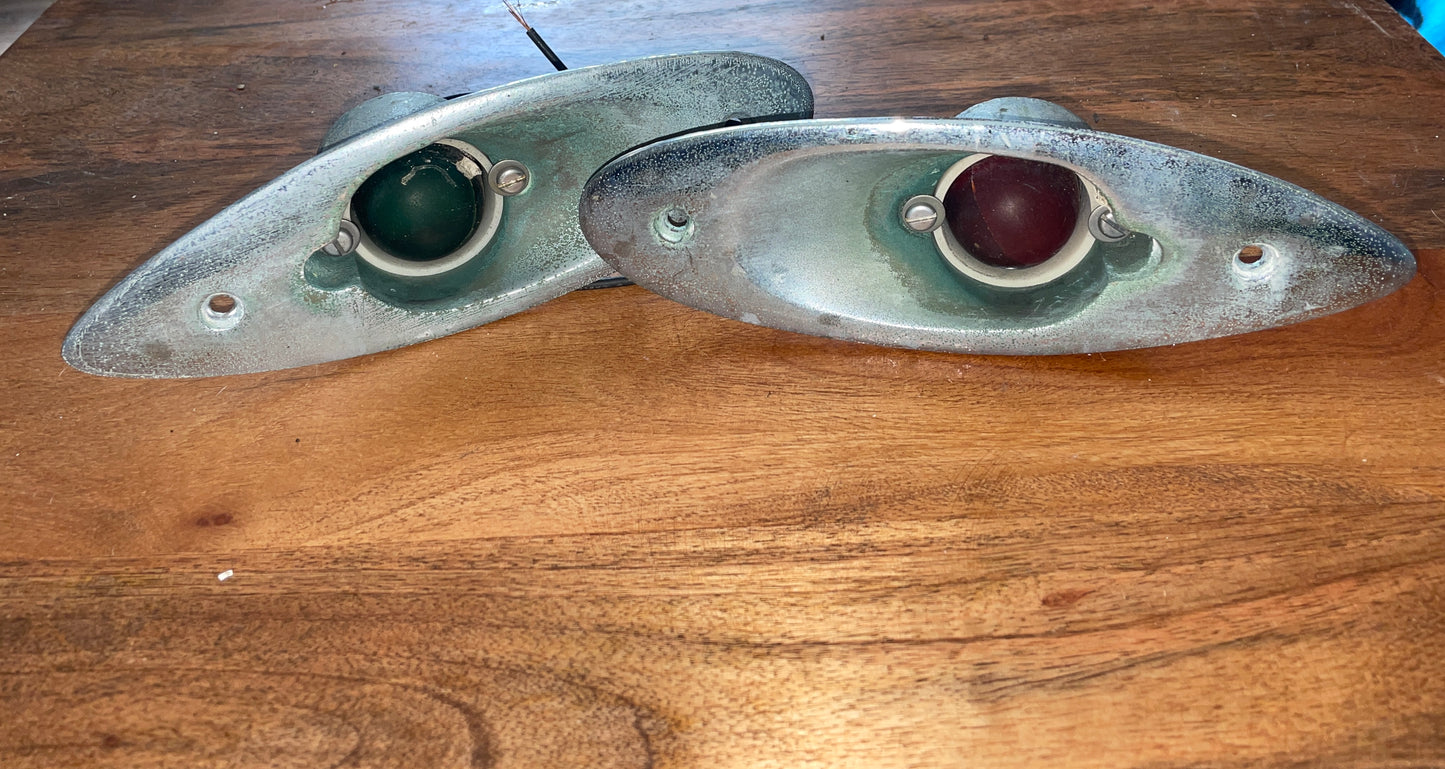 PAIR Of Vintage Brass Navigation Lights - Missing Bulb For Red Light