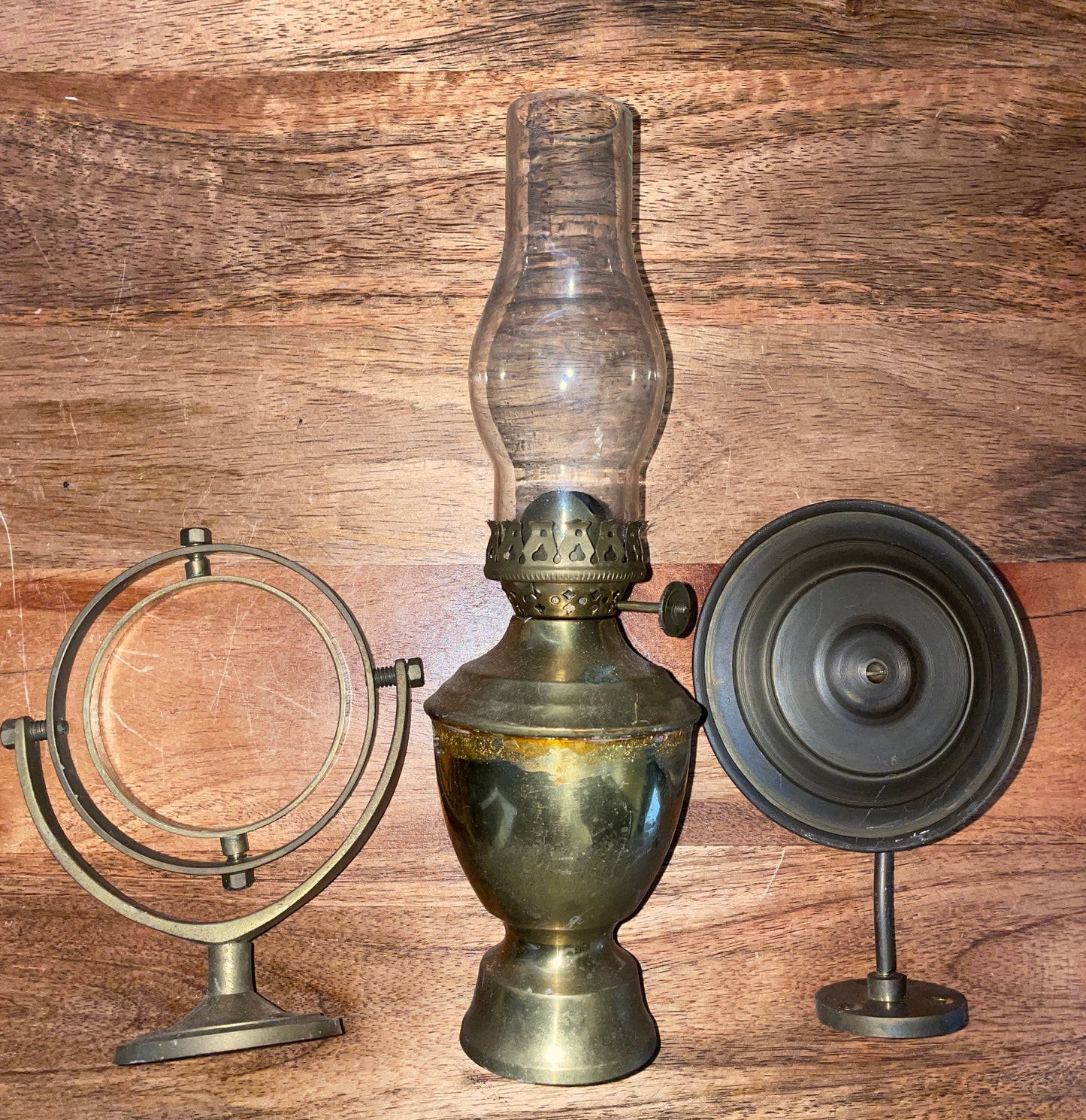 Vintage Brass Oil Lamp With Gimball & Deflector