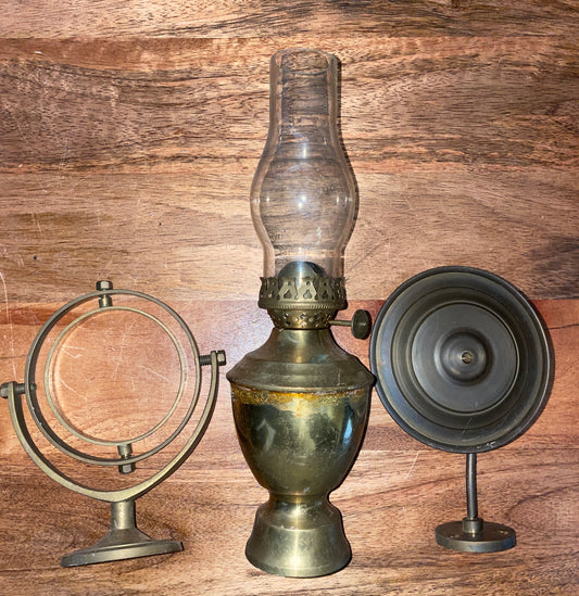 Vintage Brass Oil Lamp With Gimball & Deflector