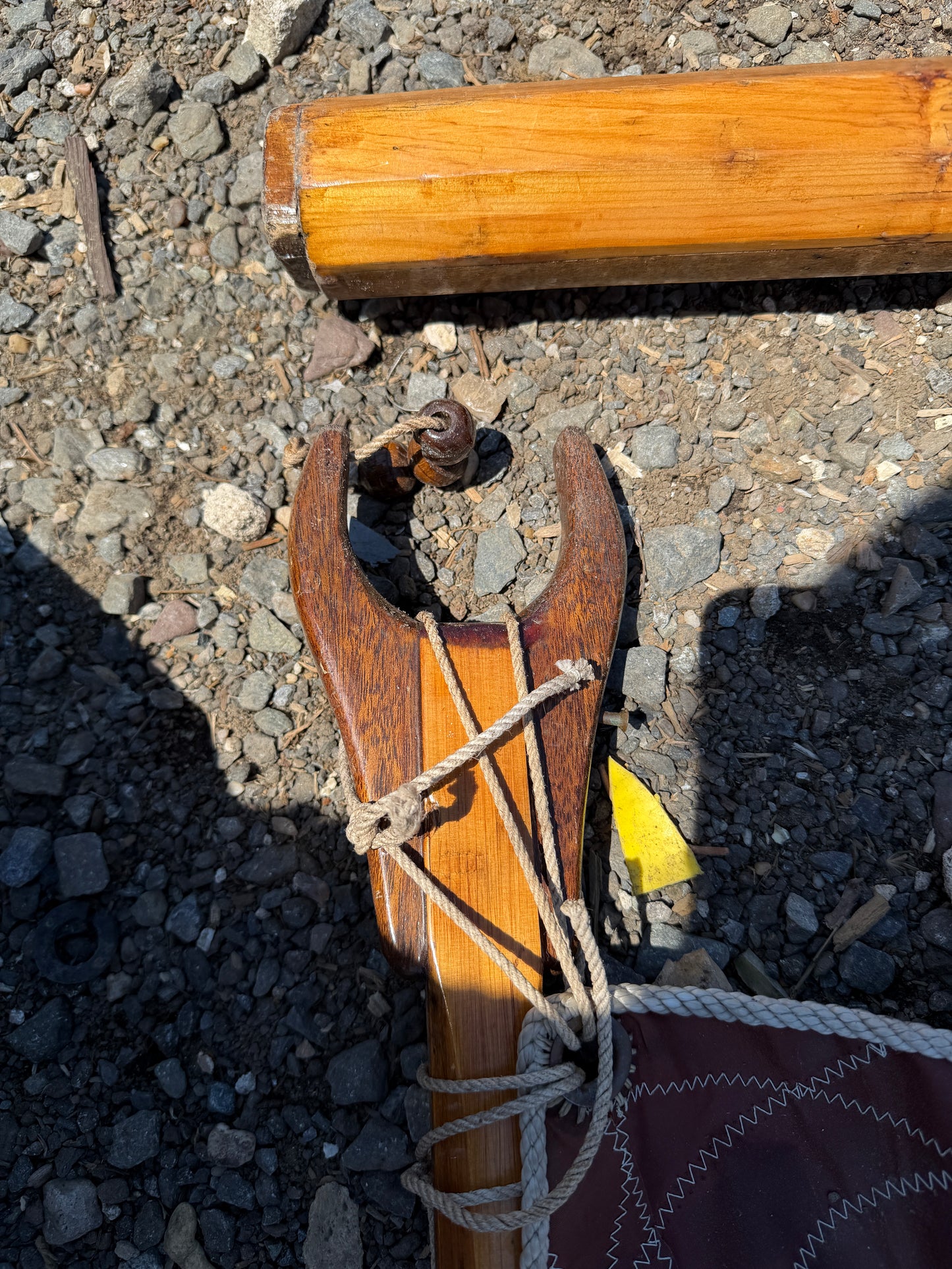 Wooden Dinghy Mast With Boom Crutches and AS IS Sail