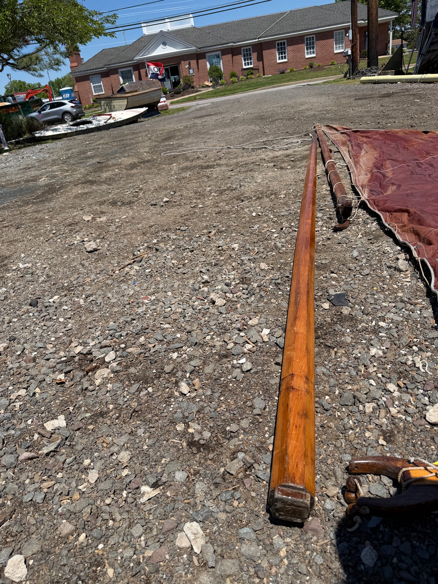 Wooden Dinghy Mast With Boom Crutches and AS IS Sail