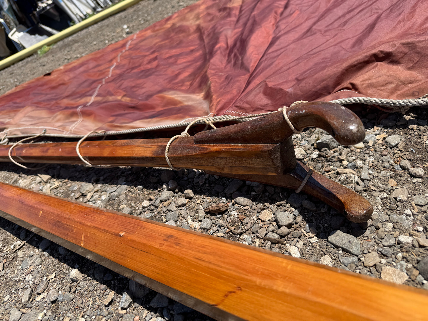 Wooden Dinghy Mast With Boom Crutches and AS IS Sail