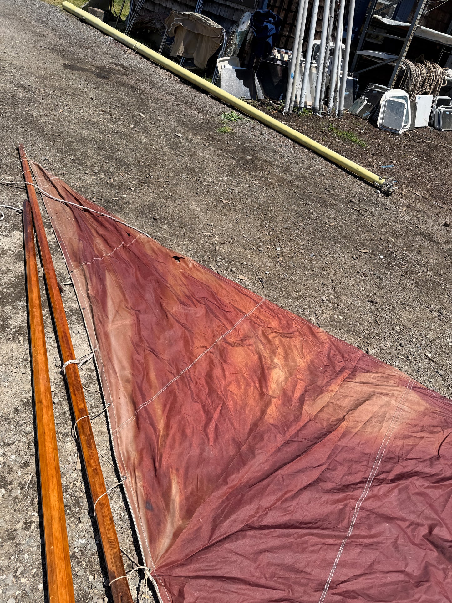 Wooden Dinghy Mast With Boom Crutches and AS IS Sail