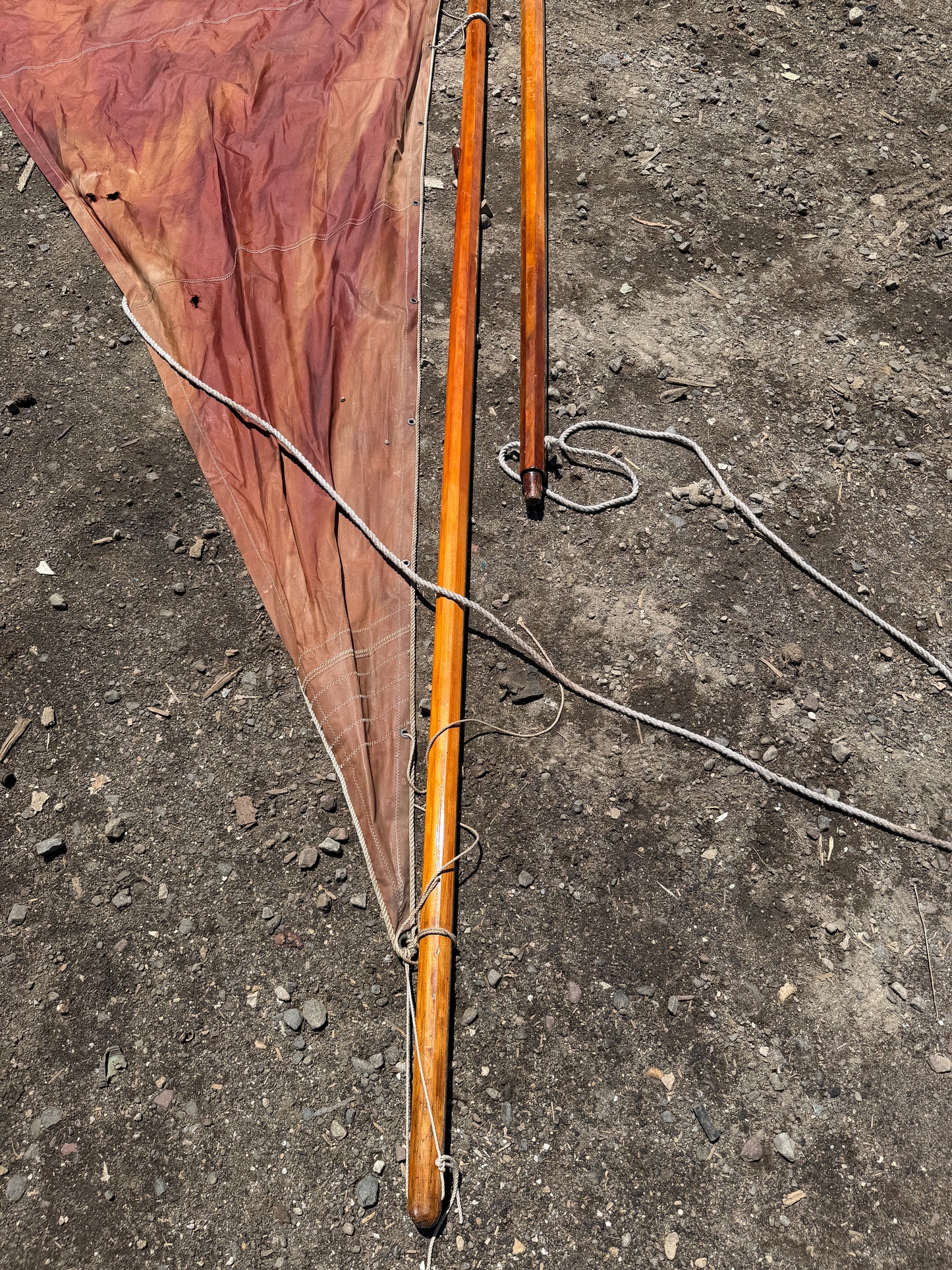 Wooden Dinghy Mast With Boom Crutches and AS IS Sail