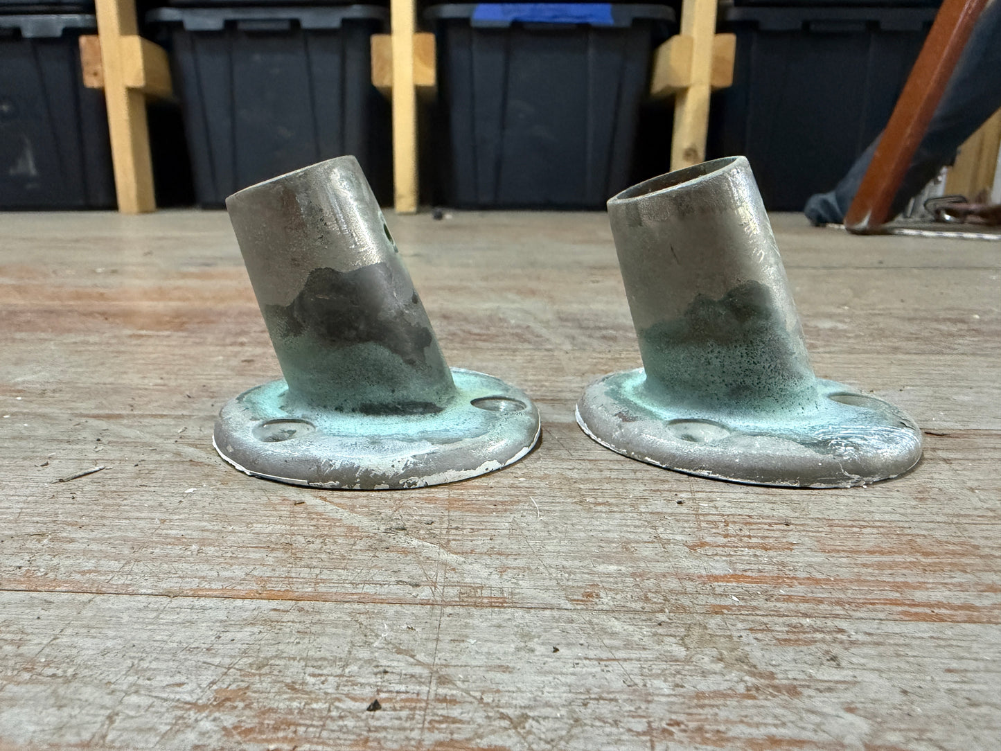 PAIR 1" Chromed Bronze Angled Base - 3" Base Diameter
