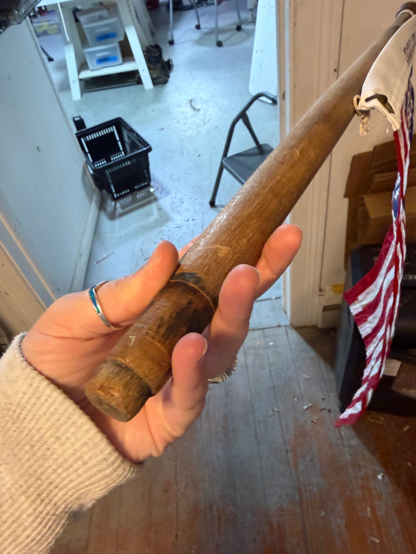 23 1/4" Long Wooden Flag Pole With 12" x 20" American Flag