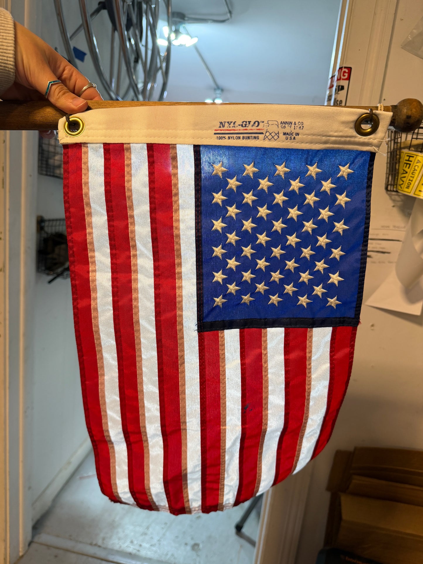 23 1/4" Long Wooden Flag Pole With 12" x 20" American Flag