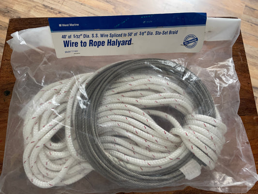 West Marine Wire To Rope Halyard - 40’ of 5/32” Wire Spliced to 50’ of 3/8” Line - NEW