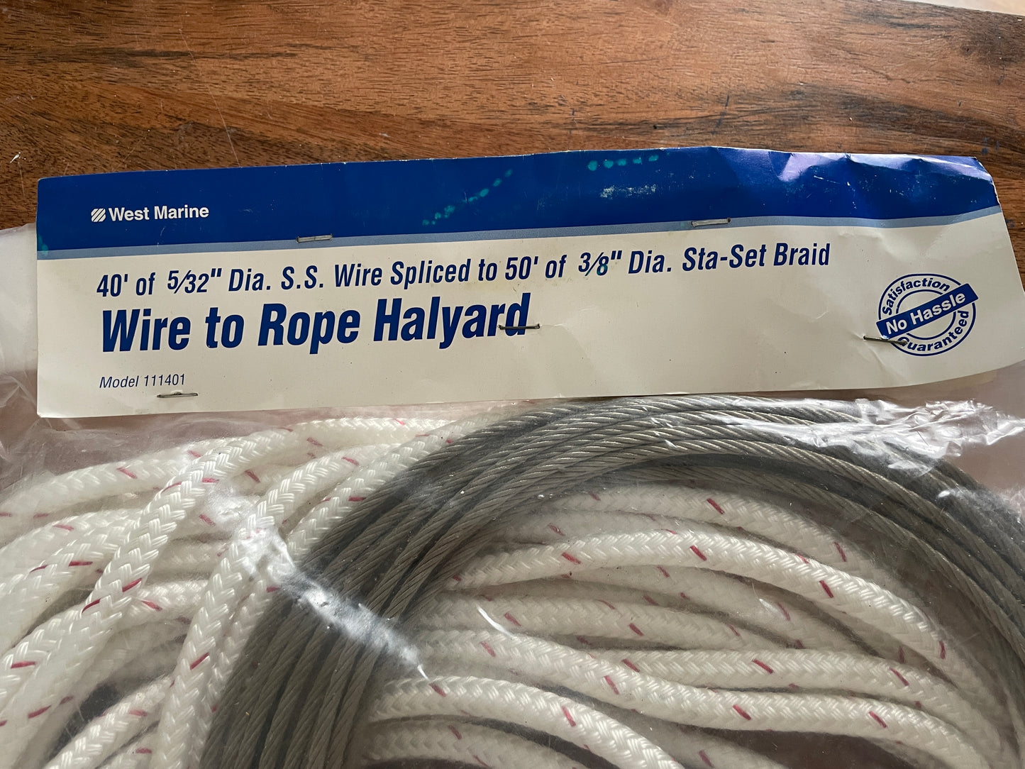 West Marine Wire To Rope Halyard - 40’ of 5/32” Wire Spliced to 50’ of 3/8” Line - NEW