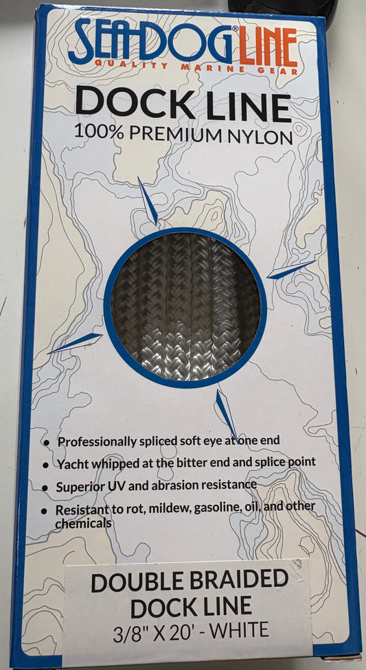 Sea Dog Double Braided Dock Line 3/8"x 20' White NEW