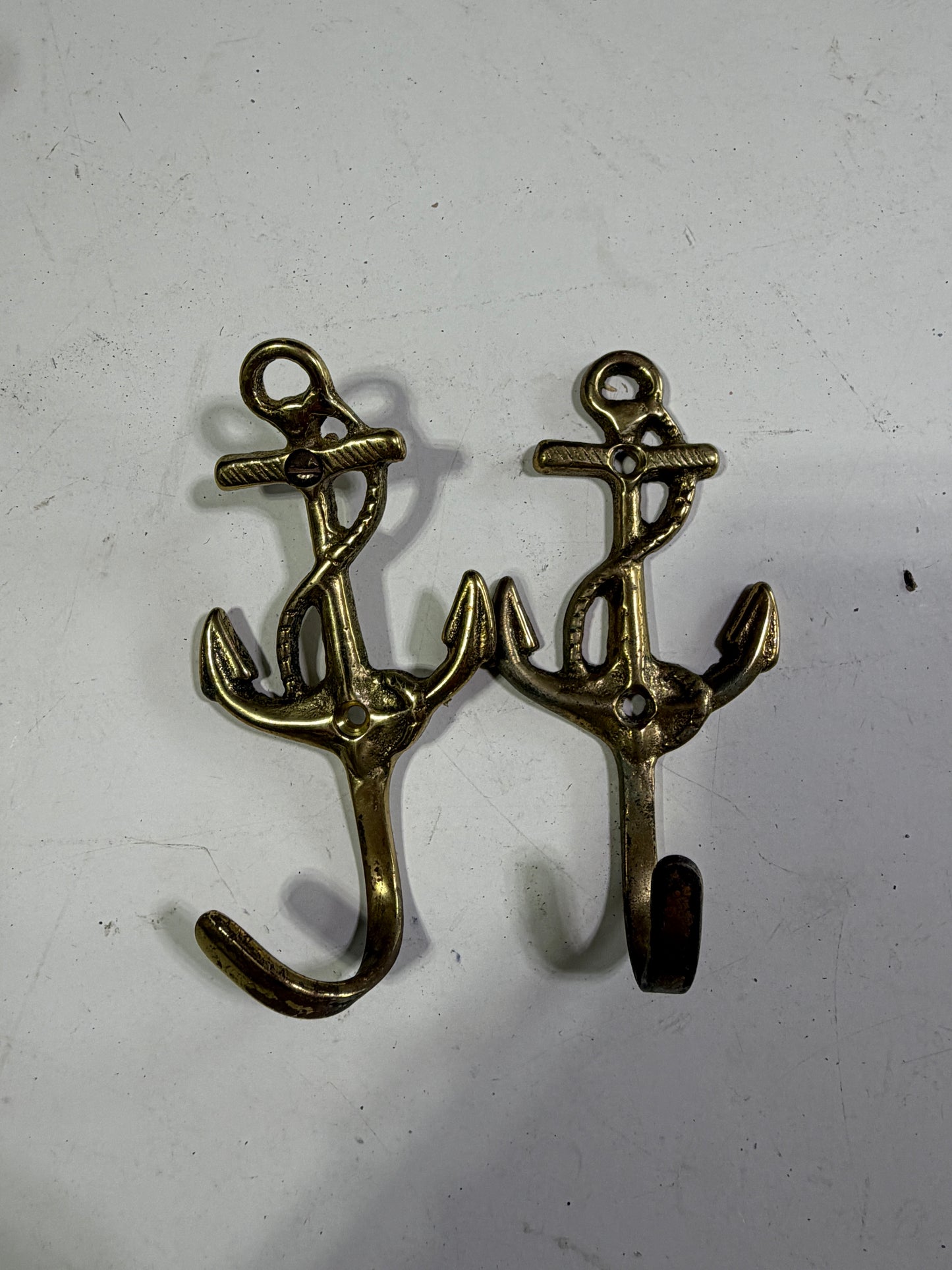 PAIR Brass Anchor Hooks - 1 Bent