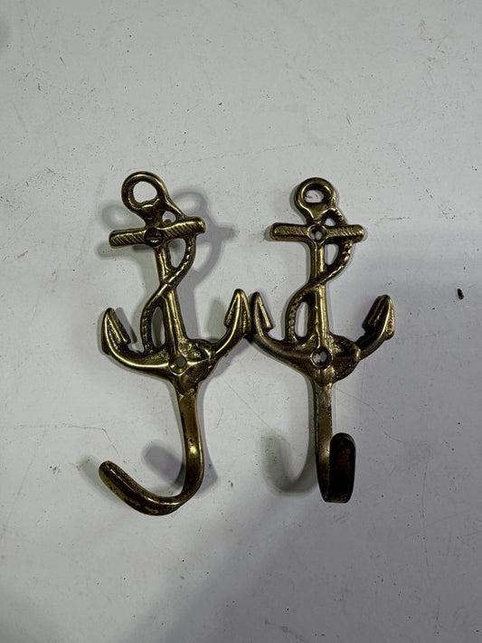 PAIR Brass Anchor Hooks - 1 Bent