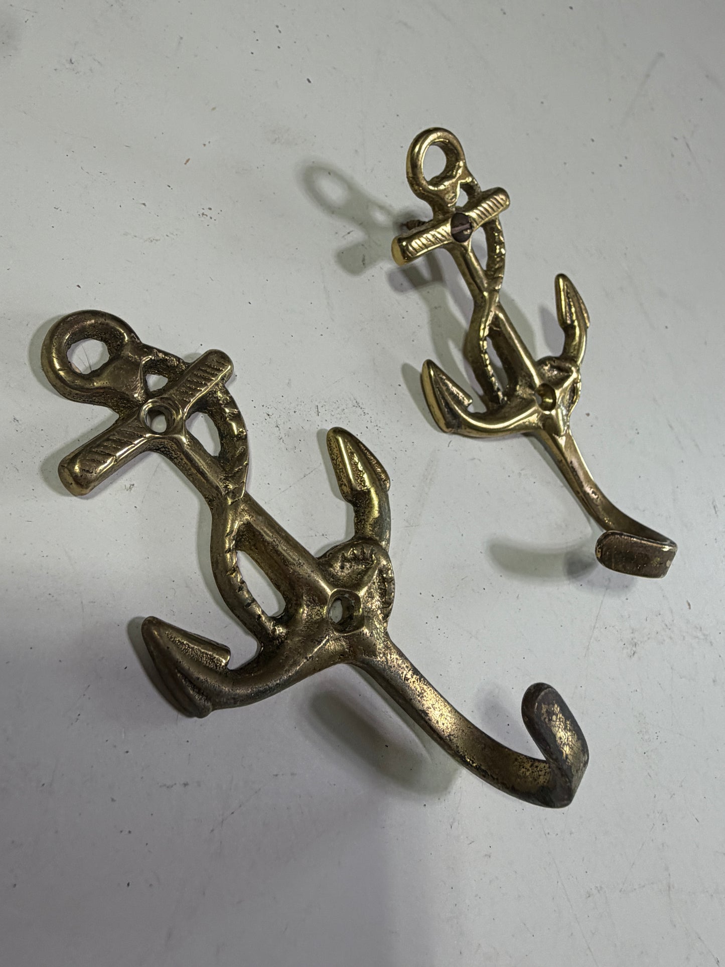PAIR Brass Anchor Hooks - 1 Bent