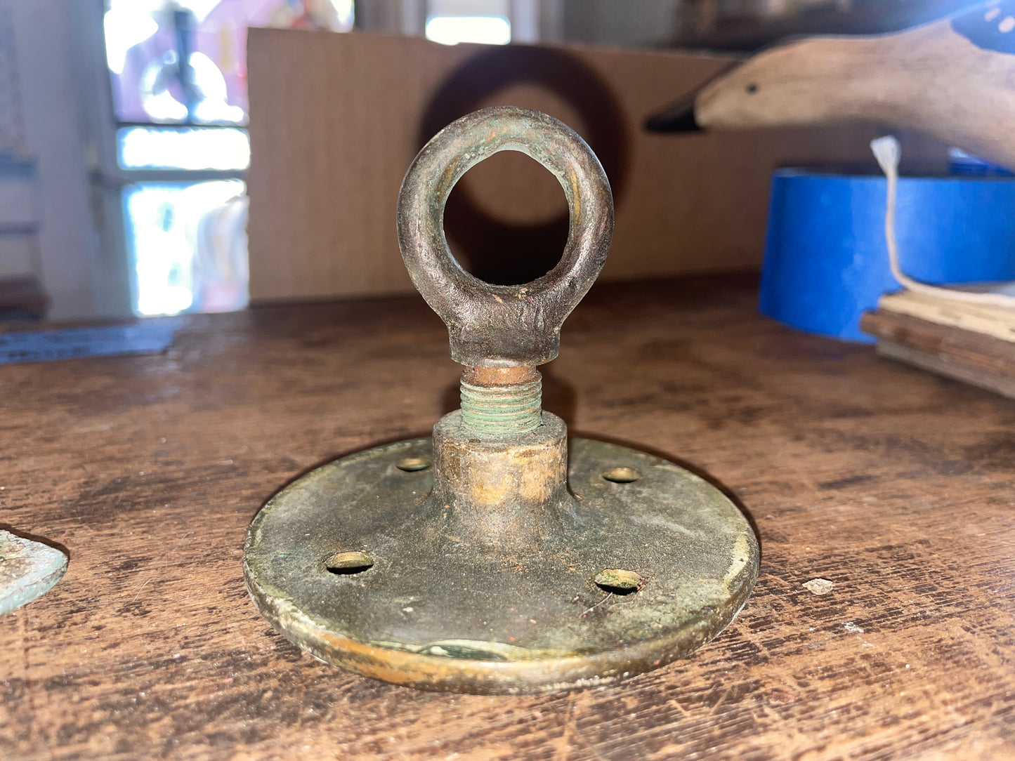 Vintage Bronze Eye Bolt With Base