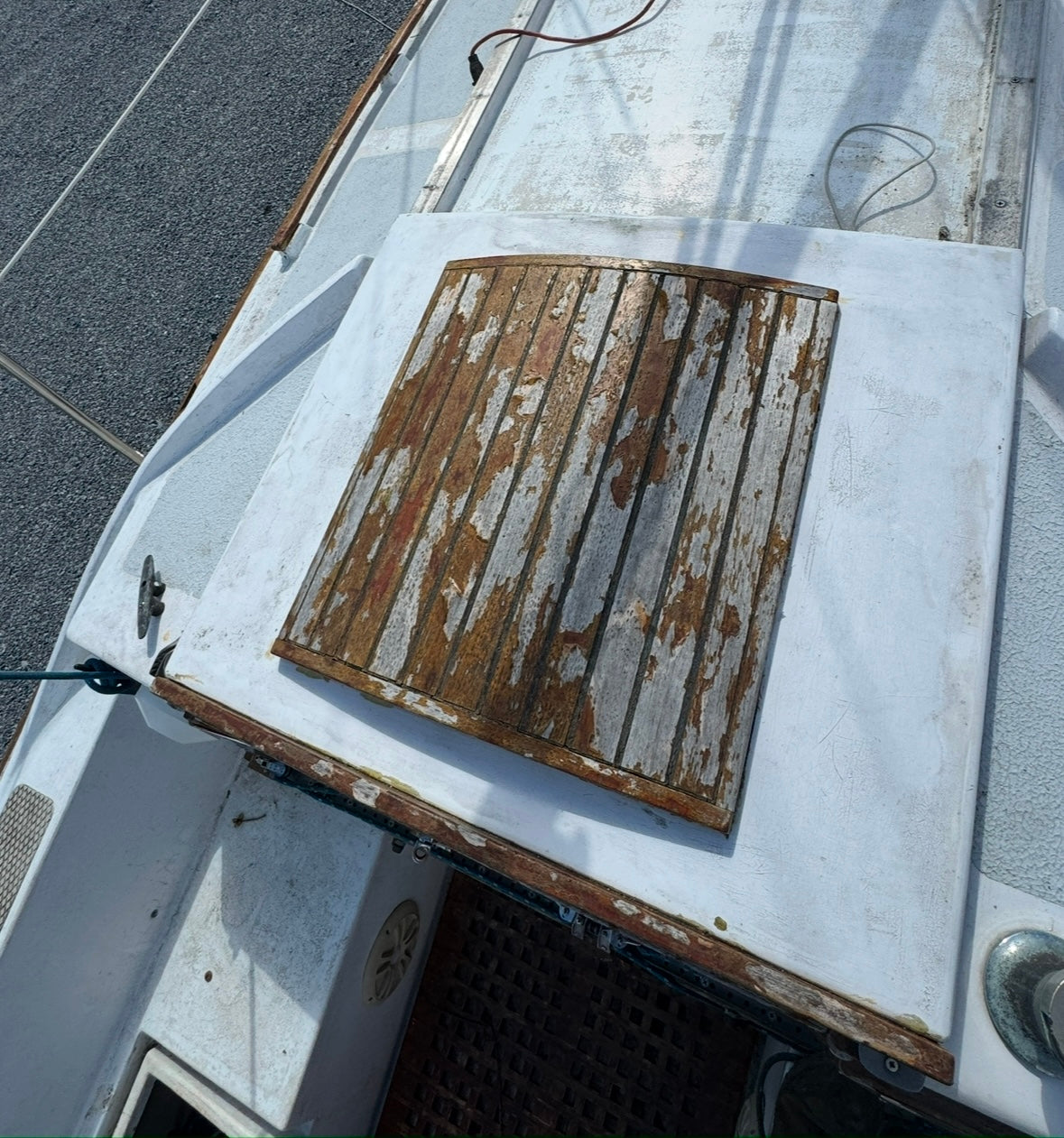 Teak & Fiberglass Companion Way Sliding Hatch from Seafarer 31 MKI Yawl