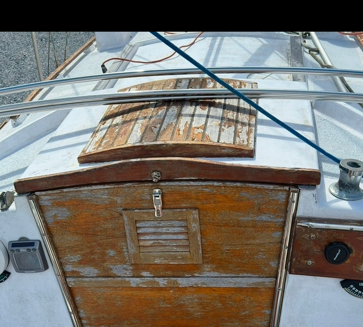 Teak & Fiberglass Companion Way Sliding Hatch from Seafarer 31 MKI Yawl