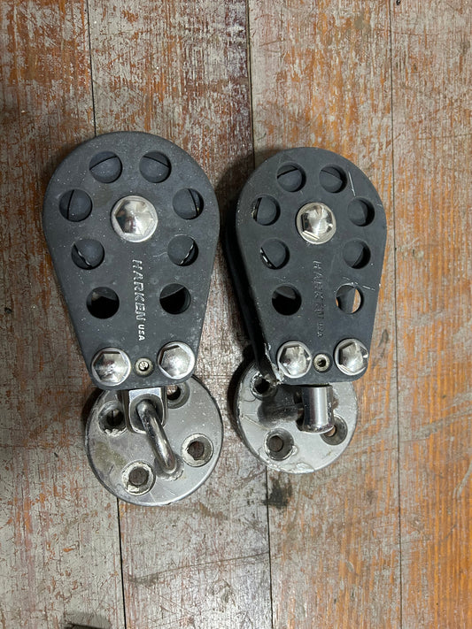 4.5" x 2.75" PAIR of Harken USA Single Blocks w/ Deck Mount Bases- Humphries IOR