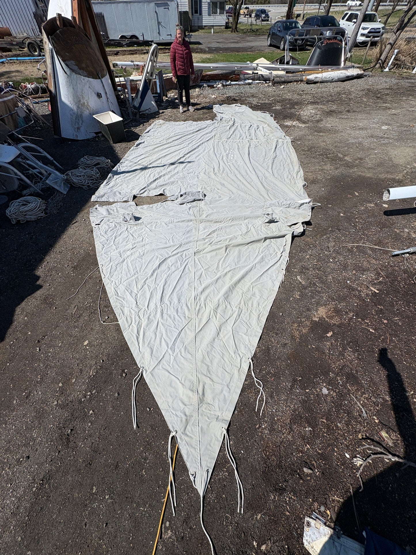 Gray Canvas Boat Cover 28 ft x 12 ft 3"