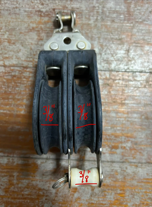 2 1/4" Sheave Harken Double Block with Becket & Fixed Shackle -3/8" Line- Humphries IOR