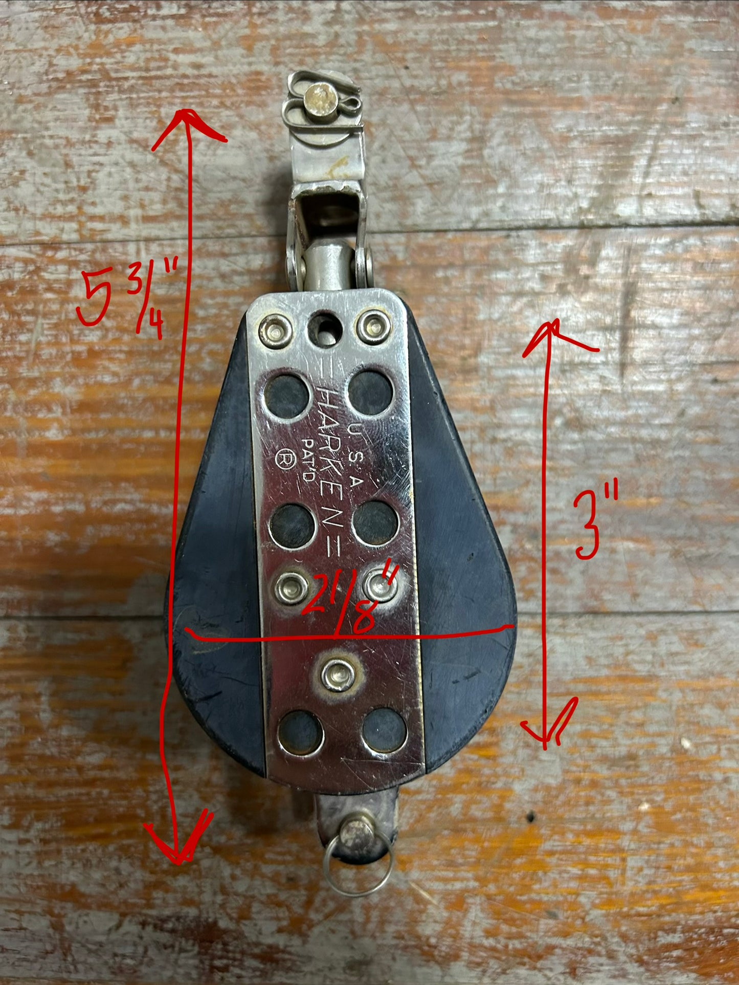3" Sheave Harken Double Block with Becket & Fixed Shackle - 3/8" Line