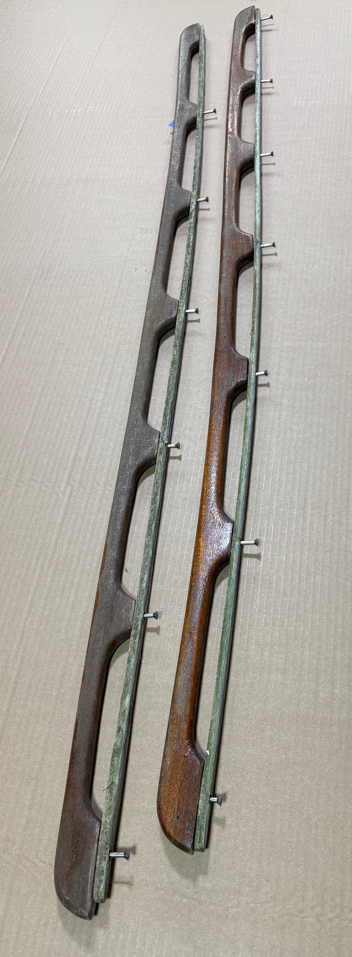 Teak Grab Rails off of Tartan 27 with Eye Brows 62.5" long PAIR