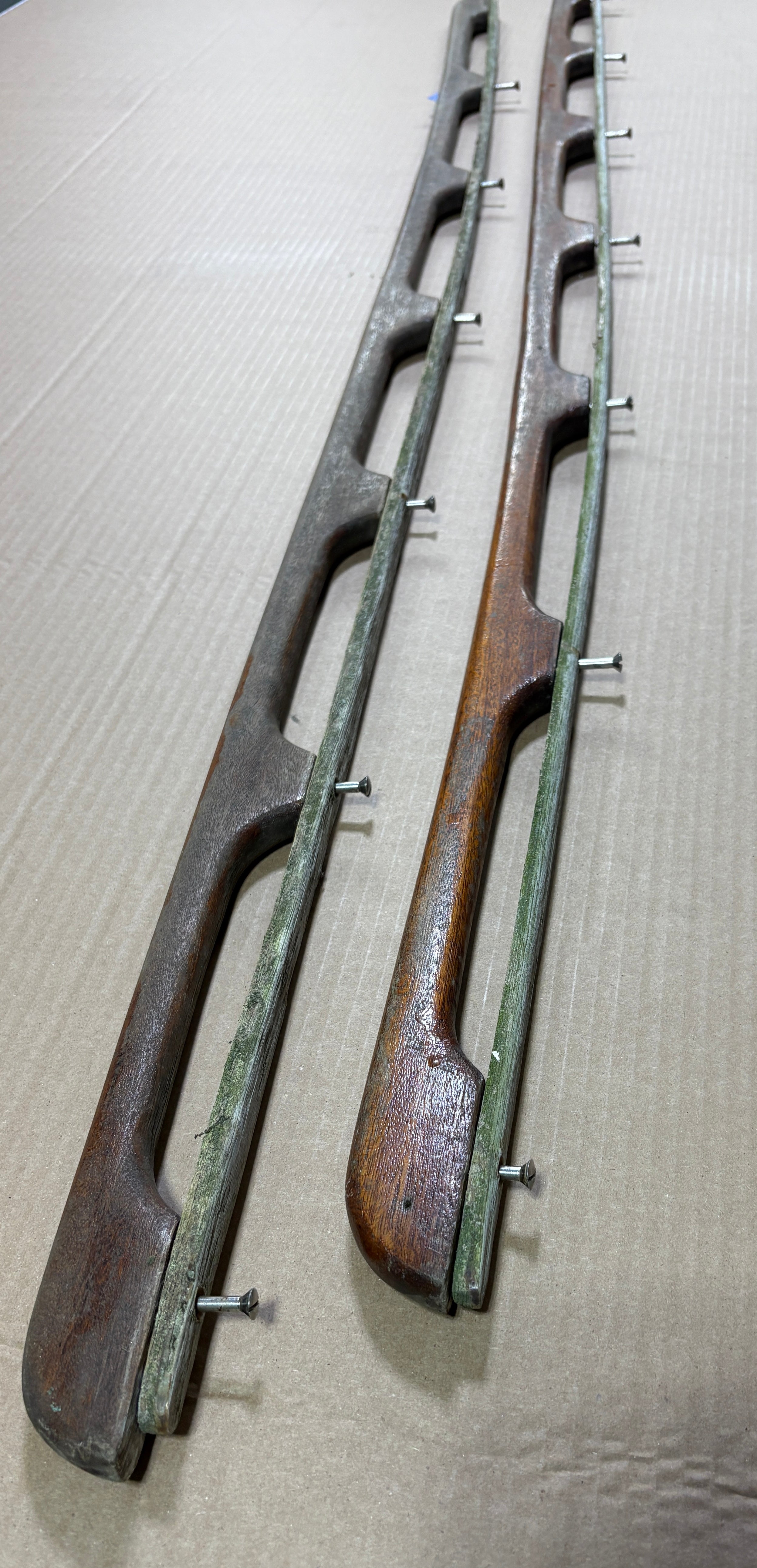 Teak Pin Rails Teak Grab Rails off of Tartan 27 with Eye Brows 62.5