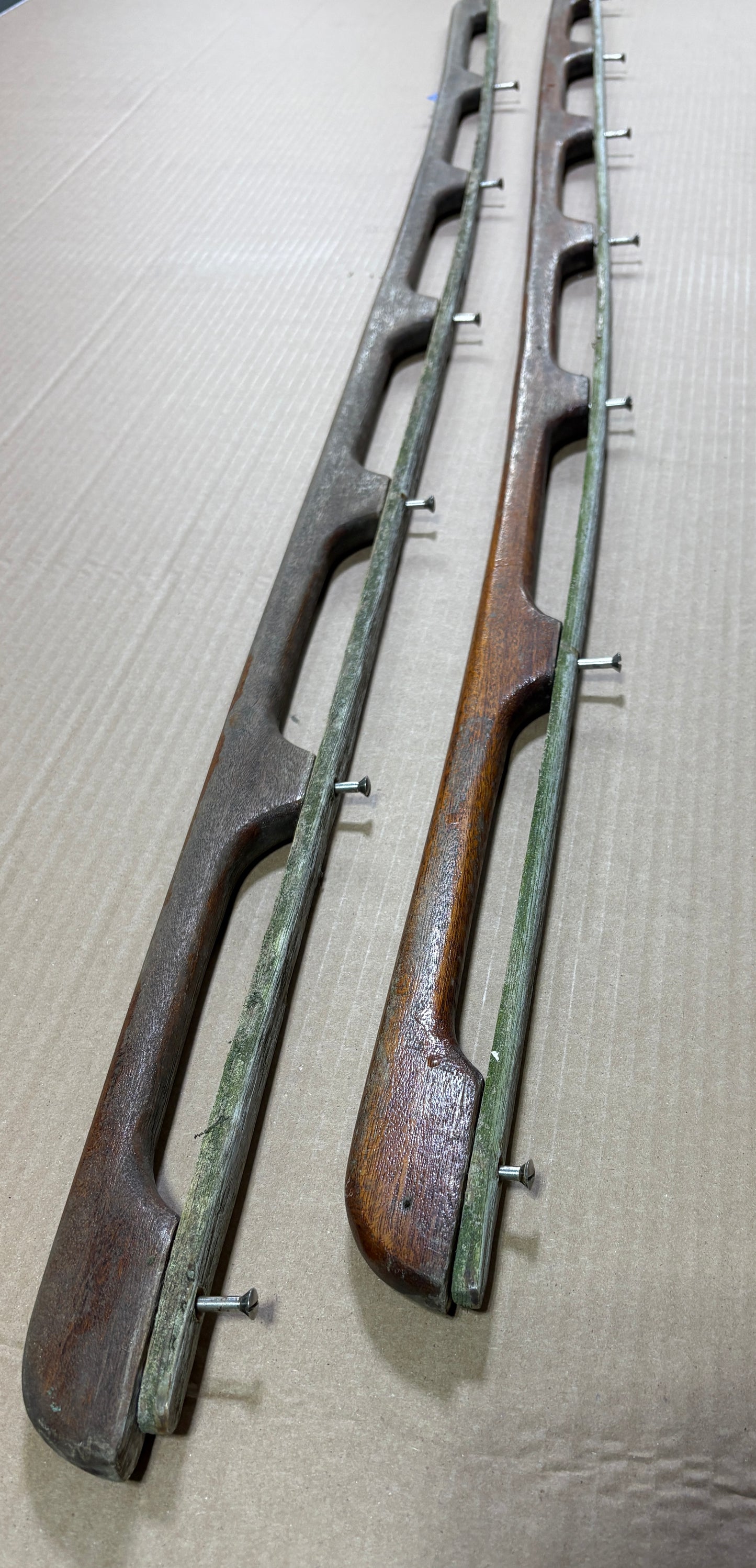 Teak Grab Rails off of Tartan 27 with Eye Brows 62.5" long PAIR